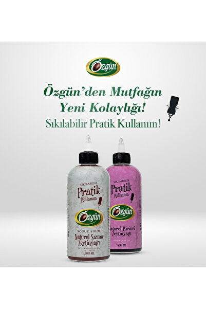 ÖZGÜN ZEYTİN & ZEYTİNYAĞI Pratik Zeytinyağı Sıkılabilir Pet Şişe (500 ml x 2 ...