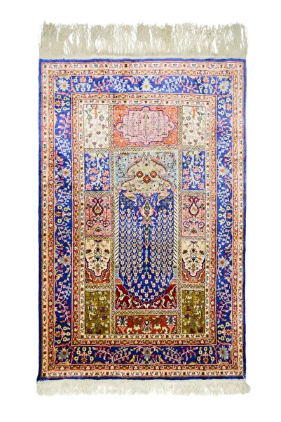 Handmade سجادة صلاة كايسير منسوجة يدويًا من الحرير الخالص مقاس 78x116 سم (0.9...