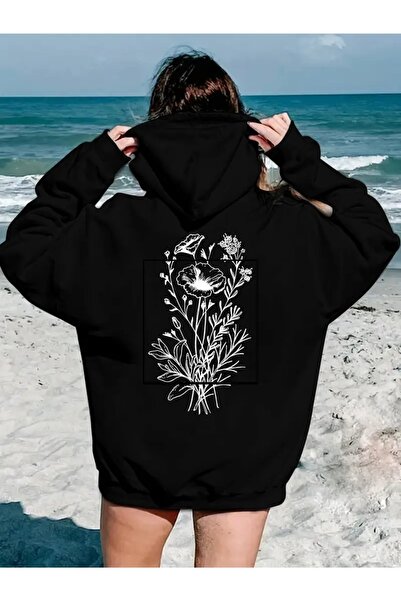 Deocept سويت شيرت كبير الحجم مطبوع عليه زهرة من الخلف