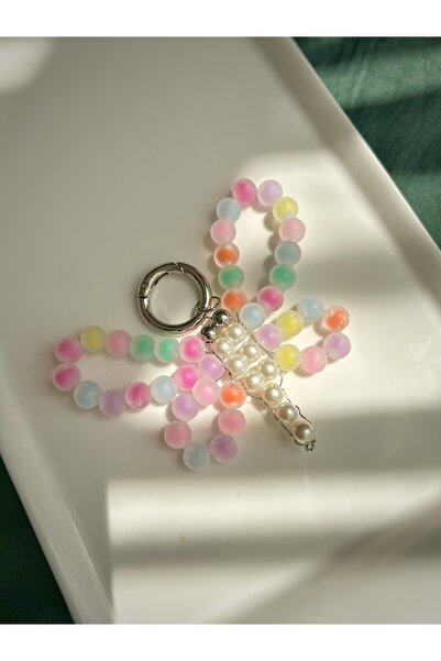 Handmade Renkli boncuklu kelebek çanta charmı-anahtarlık-çanta süsü