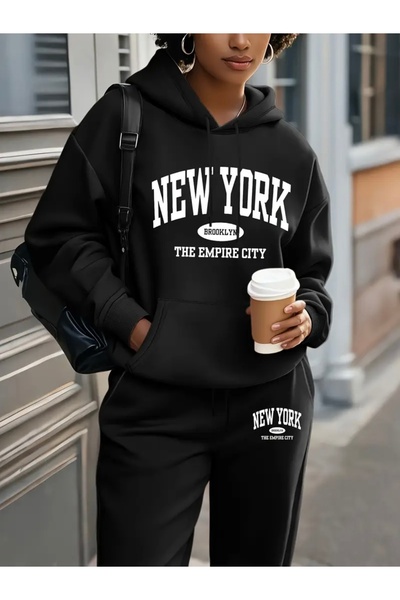 Deocept NEW YORK PRINTED UNISEX ΓΥΝΑΙΚΕΙΟ/ΑΝΔΡΙΚΟ ΣΕΤ ΦΟΡΜΑ ΜΕ ΚΑΠΟΥΝΤΟ OVERSIZE ΚΑΤΩ/ΕΠΕΥΘΥΝΗ