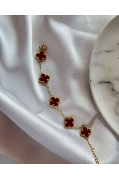 Tresshandicraft Burgundy Van Cleef Clover Model Steel Bracelet