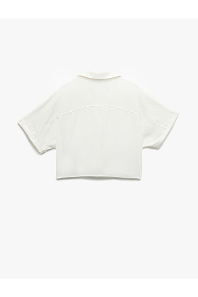 Koton Short Sleeve Classic Collar Tie Detail Pocket Crop Oversize Blouse
