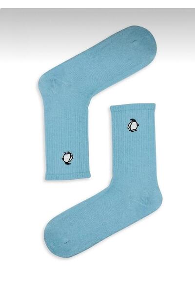 çorapmatik Penguen Desenli %100 Pamuk Renkli Nakışlı Tenis Çorap