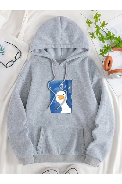 mercoledi سويت شيرت كبير الحجم مطبوع عليه بطة