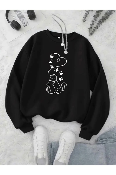 Deocept سويت شيرت برقبة دائرية للجنسين للنساء/الرجال مطبوع عليه CAT&DOG