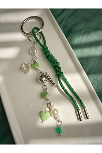 Handmade Yeşil çiçek taşlı çanta charmı-çanta süsü-anahtarlık