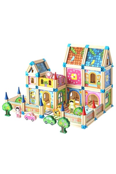 SOLTOY Set de 268 de piese de construit din lemn pentru copii, "Micul Arhitect", educational