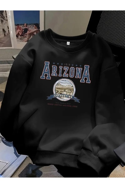 mercoledi سويت شيرت برقبة دائرية للجنسين مطبوع عليه أريزونا للنساء/الرجال