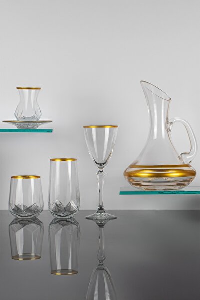 sudeka 31 Parça 6 Kişilik Diamond Gold Bardak-Meşrubat-Su Takımı