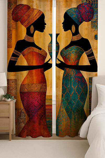 Else Dekor Αφρικανική σιλουέτα Γυναικεία έθνικ μοτίβο με διπλό φύλλο φόντο κουρτίνα σουέτ για σαλόνι σαλόνι κουζίνα 140x260cm