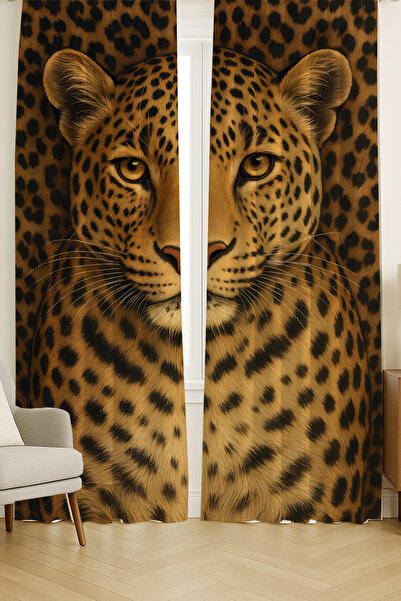 Else Halı Leopar Desenli Çift Kanatlı Fon Perde Süet Oturma Odası Salon Mutfa...
