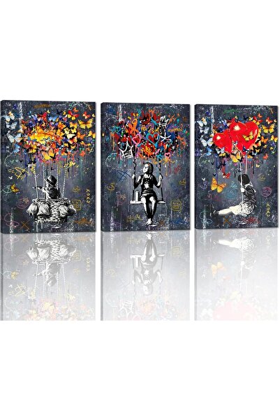 Today Idea Hearts & Butterfly Wall Art – Set of 3 Framed HD Canvas Panels, 12...