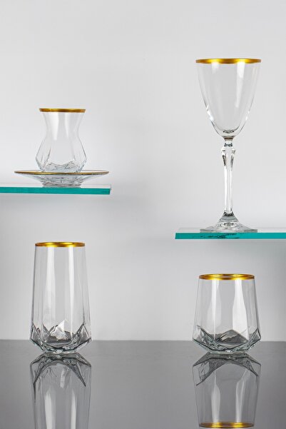 sudeka 30 Parça 6 Kişilik Diamond Gold Bardak-Meşrubat-Su Takımı