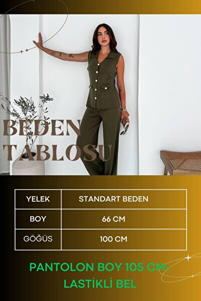 Moda Amore Triko Yelek Pantolon İkili Takım - Örme Yelekli Geniş Paça Takım 66018