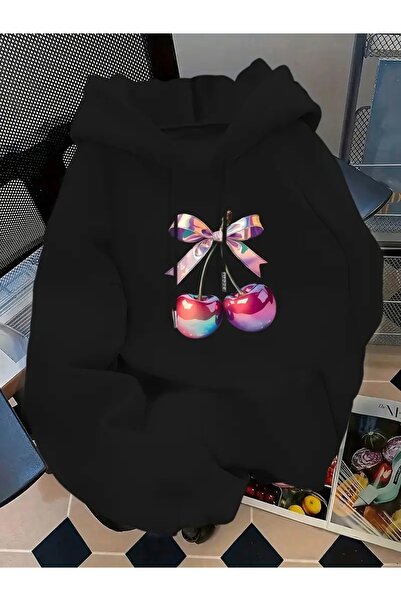 mercoledi سويت شيرت مطبوع عليه الكرز المعدني كبير الحجم للجنسين