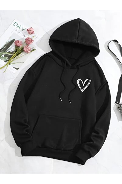 Deocept سويت شيرت كبير الحجم مطبوع عليه قلب صغير