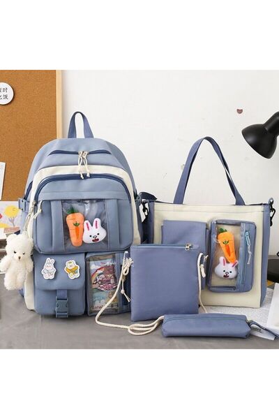 Buldug مجموعة حقائب مدرسية مكونة من 4 قطع مع جيوب شفافة (ظهر + حمالة كتف + حا...