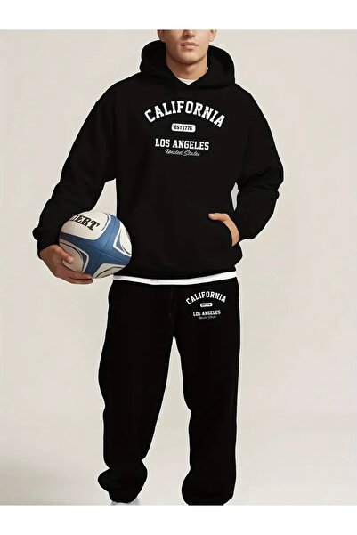 Deocept طقم بدلة رياضية CALIFORNIA LOS ANGELES مطبوعة للجنسين للنساء/الرجال بغطاء للرأس مقاس كبير/جزء علوي