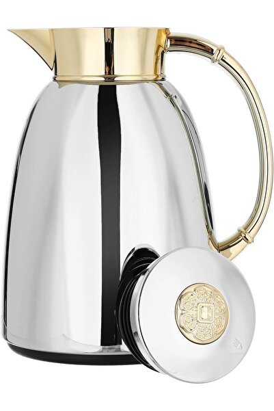 Alsaif Gallery Yatooq thermos, 1 liter, golden handle, thermal glass inner container, steel outer shell