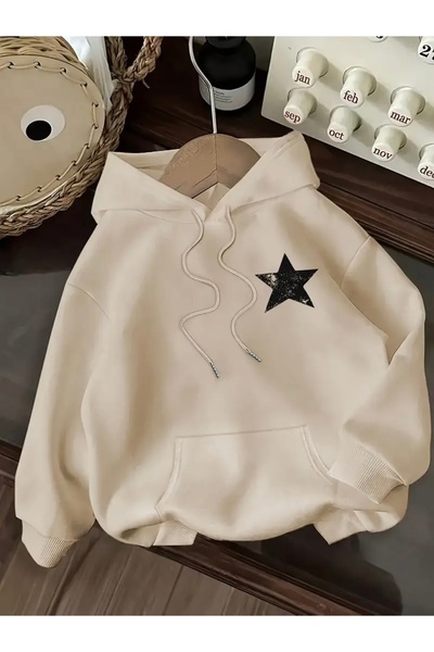 mercoledi YILDIZ BASKILI OVERSİZE KAPÜŞONLU SWEATSHİRT