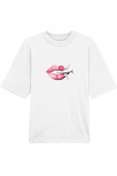 moho Tricou Oversized Alb din Bumbac , design Love to Travel