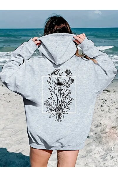 Deocept سويت شيرت كبير الحجم مطبوع عليه زهرة من الخلف