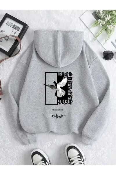 Deocept سويت شيرت بقلنسوة مطبوع عليه Dove of Peace للجنسين