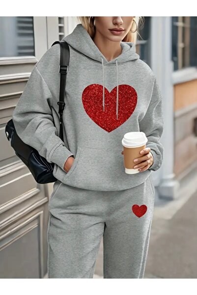 Deocept ΚΟΚΚΙΝΗ ΚΑΡΔΙΑ ΕΚΤΥΠΩΜΕΝΗ UNISEX ΓΥΝΑΙΚΕΙΑ/ΑΝΔΡΙΚΗ ΚΟΡΥΦΑΙΑ ΣΕΤ ΦΟΡΜΑΣ ΜΕ ΚΑΠΟΥΝΤΟ