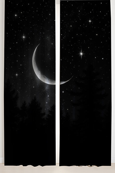 Else Dekor Νυχτερινή προβολή με μοτίβο φεγγαριού και αστεριών με διπλό φτερωτό σκηνικό κουρτίνα σουέτ Σαλόνι Σαλόνι Κουζίνα 140x260cm