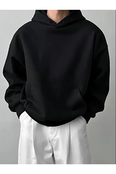 Deocept Plain Basic Oversize Unisex Men's Hooded Sweatshirt