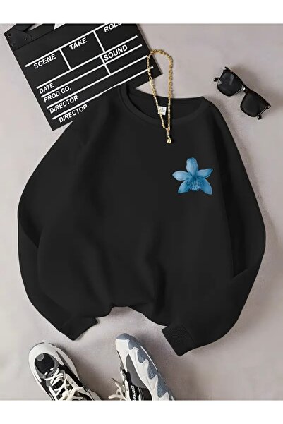 Deocept SWEATSHIRT DE BICICLETA UNISEX DE DIMENSIUNE MARE CU IMPRIMARE DE FLORI