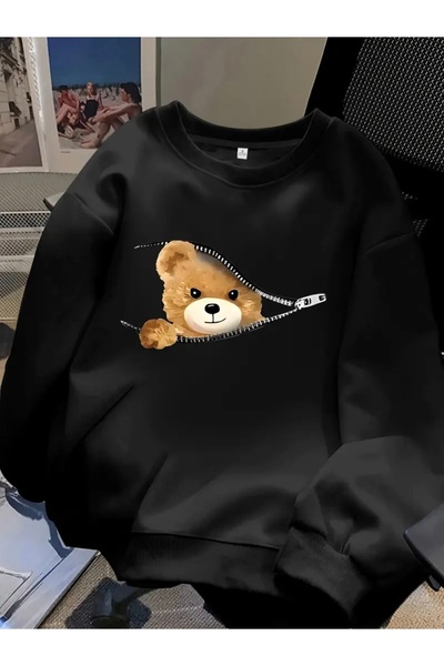 Deocept Bear Printed Oversize Unisex Women/Men's Crew Neck Sweatshirt