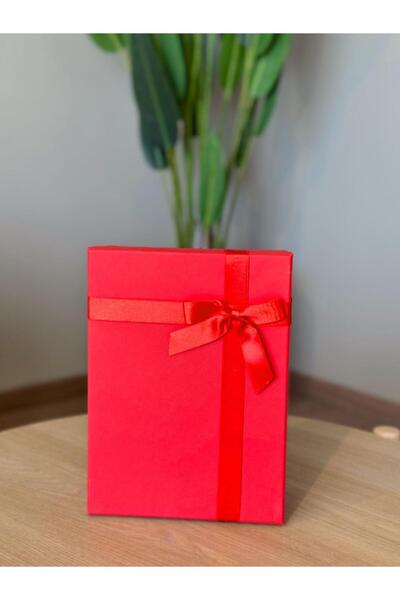KOLİX Medium Size Single Red Rigid Quality Gift Box with Ribbon Bridal Bundle Box 30X22X10 cm