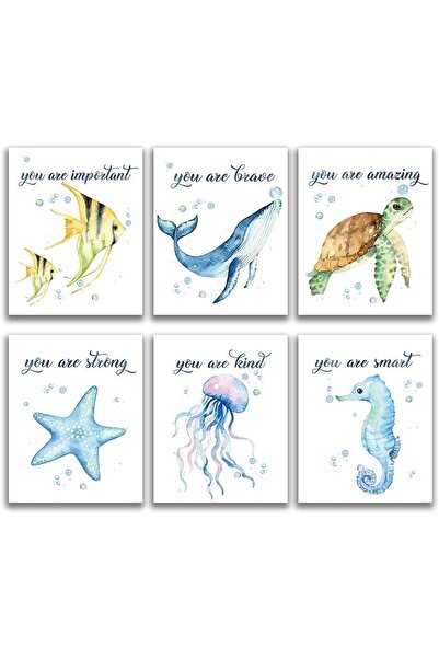 Today Idea مطبوعات فنية على قماش بطابع بحري من Today Idea (مجموعة من 6 قطع، 8...