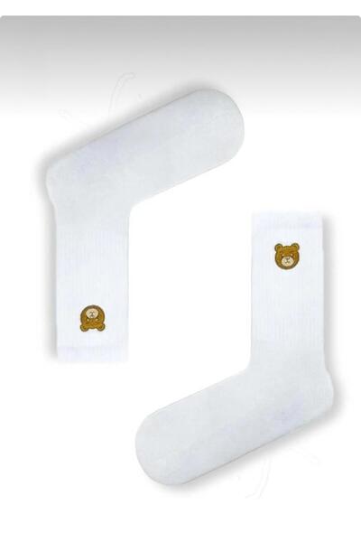 çorapmatik Ayıcık Desenli %100 Pamuk Renkli Nakışlı Tenis Çorap