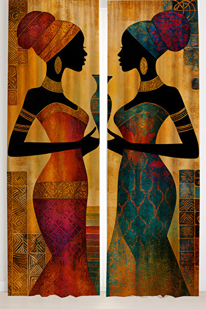 Else Dekor Αφρικανική σιλουέτα Γυναικεία έθνικ μοτίβο με διπλό φύλλο φόντο κουρτίνα σουέτ για σαλόνι σαλόνι κουζίνα 140x260cm