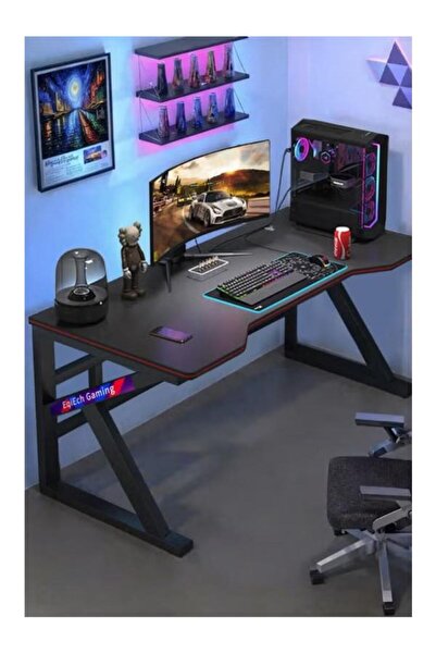 Crestj Large Gaming Desk 120x60x75cm, K-Shaped Gaming Table, Gaming Workstation in Black