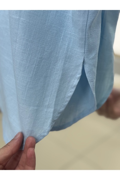 BENAHOLL Karmora Ankle Drawstring Linen Tunic with Slits on the Sides-Ek141.12 Blue