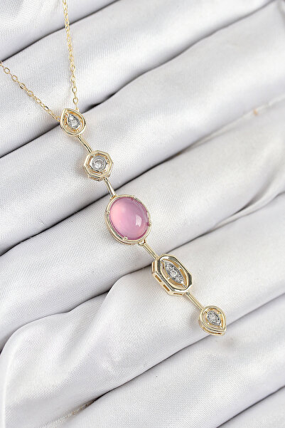 Twin Store سلسلة نحاسية من الذهب الوردي اللون حجر الزركون Y قلادة