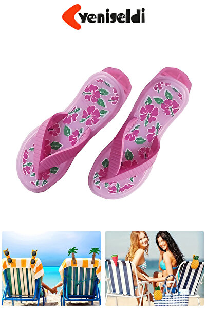 Yenigeldi 2 Pieces Pink Floral Patterned Slipper Beach Towel Pegs Clips - Strong Grip and Portable