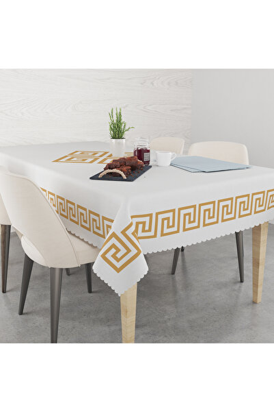 yok yok evim eve dair her şey Kare Gold Border Patterned Linen Textured Seaml...