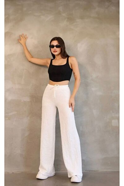 MUZOTEX Bubble Kumaş Rahat Kesim Bol Paça Pantolon Yeni Sezon