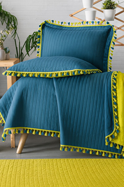 King Cotton PÜSKÜLLÜ Tek Kişilik Yatak Örtüsü Takımı ÇİFT TARAFLI evimhome