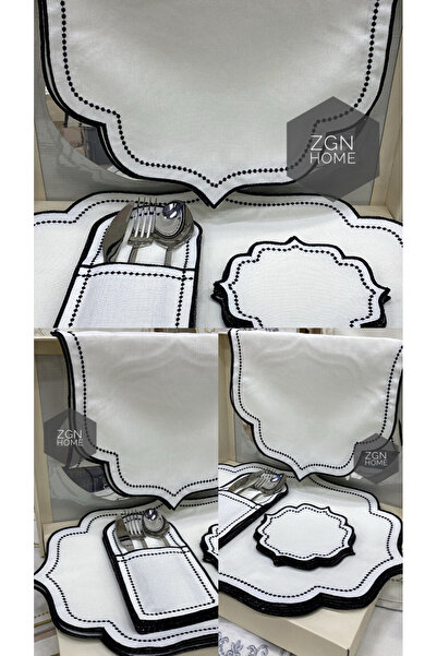 ZGNHome 19 Piece Embroidered Sun Black American Service Set for 6 People