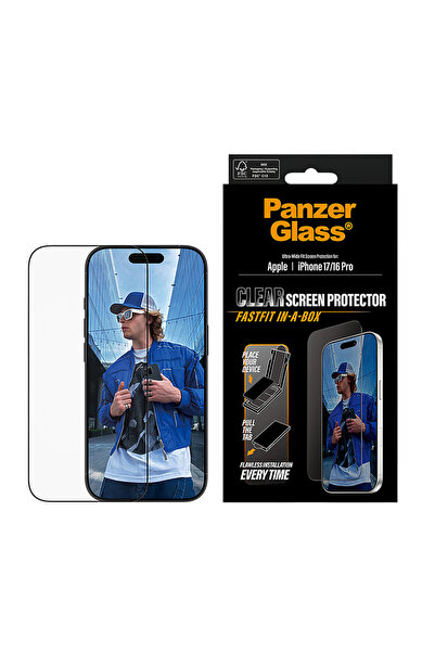 Panzer Glass واقي شاشة بإطار أسود ومقاس واسع للغاية لهاتف iPhone 17 - شفاف