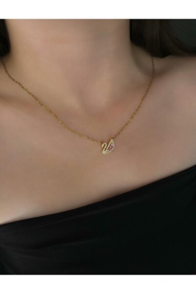 DELLS ACCESSORY Çelik Pempe Taş Detaylı Kuğu Model Kolye