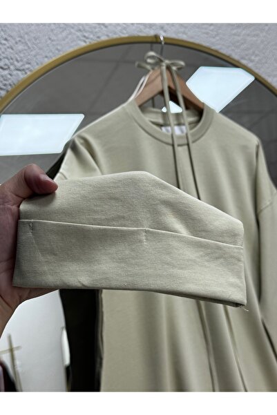 MİHRA STORE Rukiye Stitched Detailed Slit Sweatshirt-Eu2755 Mint