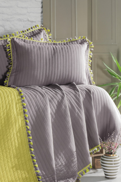 King Cotton PÜSKÜLLÜ Tek Kişilik Yatak Örtüsü Takımı ÇİFT TARAFLI evimhome
