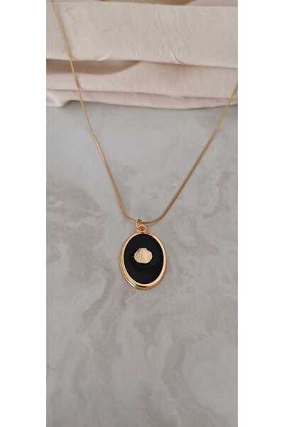 Shae Jewelry Gold Seashell Necklace – Black Oval Design